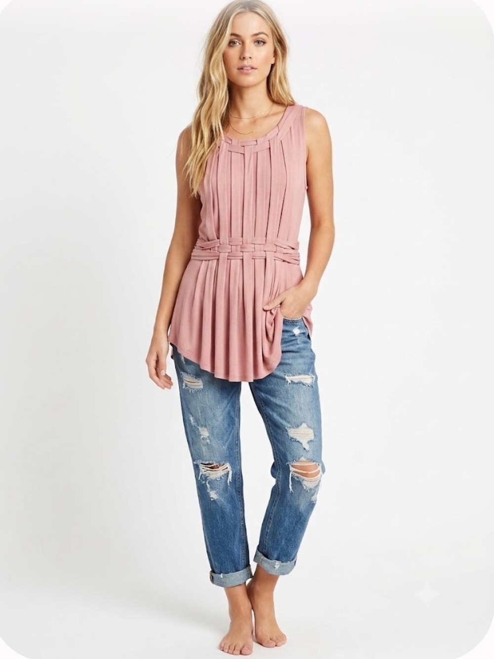 Anthropologie One September Dusty Rose Pleated Woven Lattice Dress - Size XL